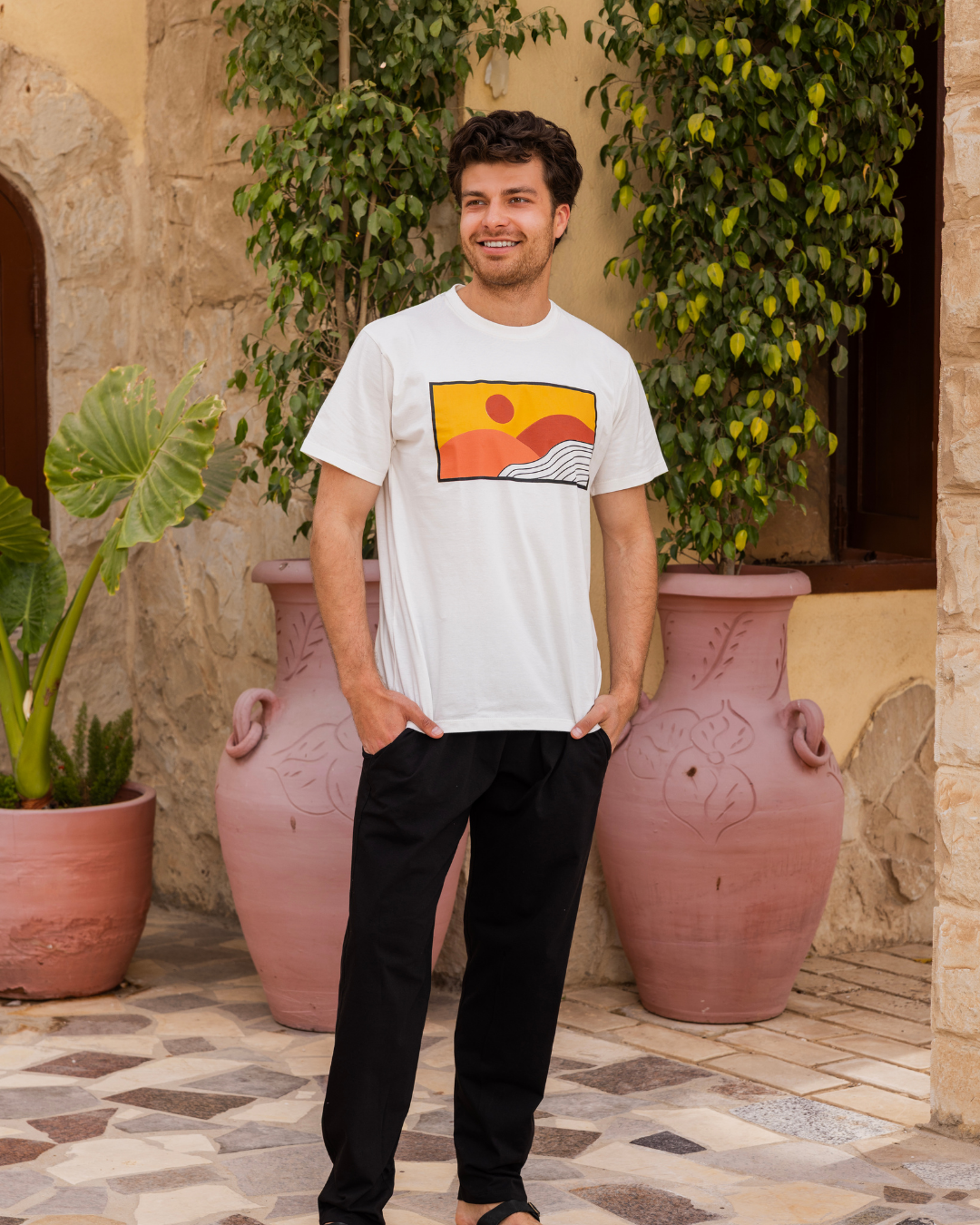 road and sun men's pajamas, half sleeves and pants