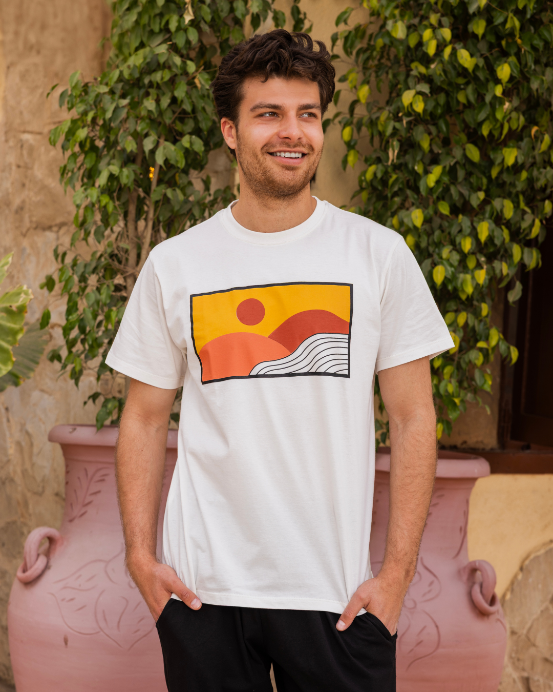 road and sun men's pajamas, half sleeves and pants