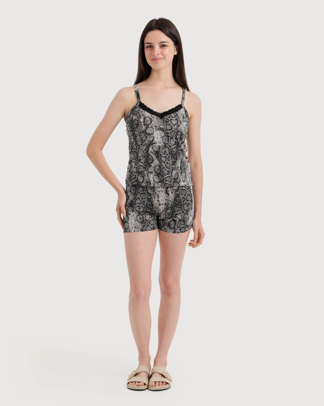Women's Cotton V-Strap Pajamas with Snake Skin Shorts