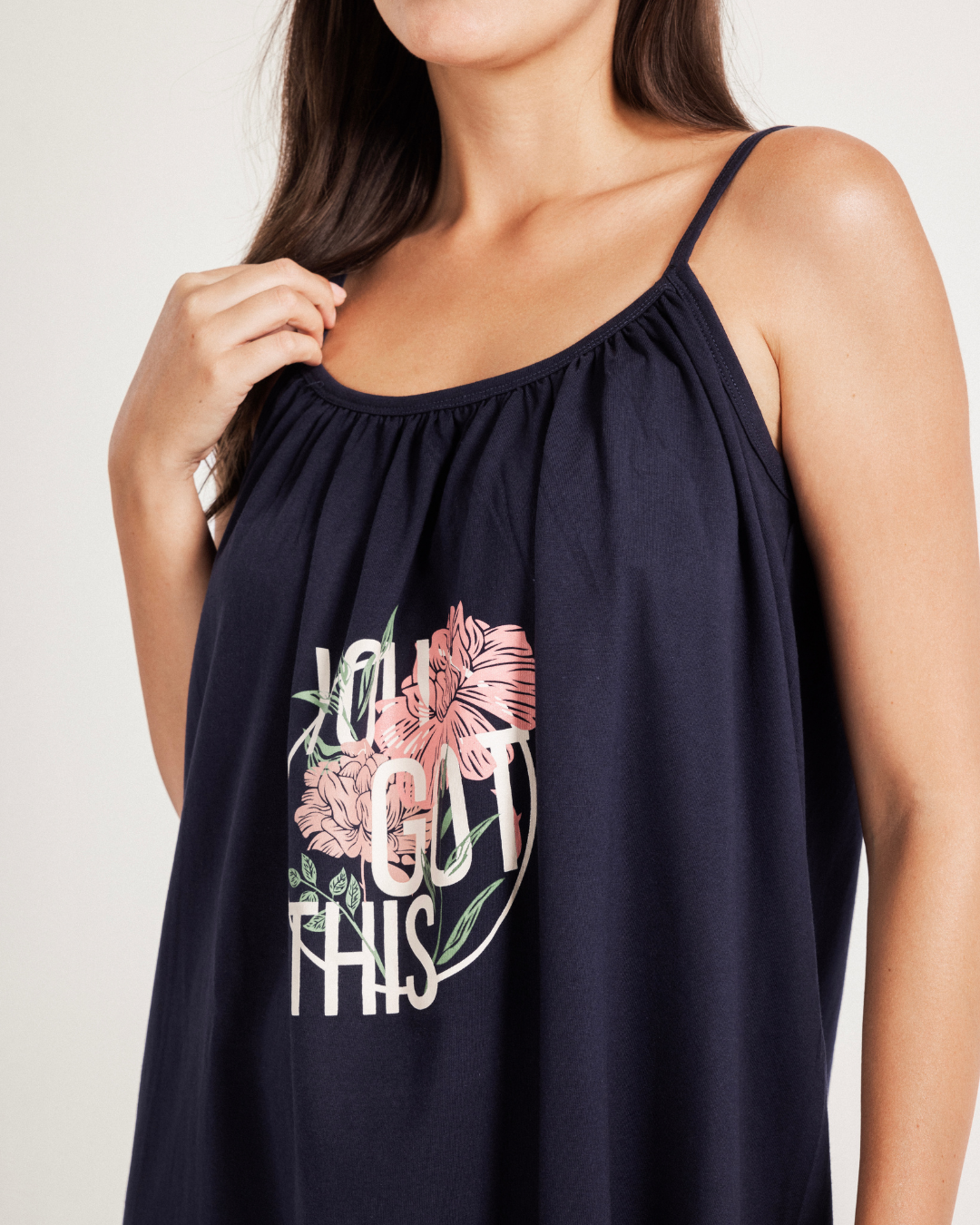 Cotton strap shirt with roses printing