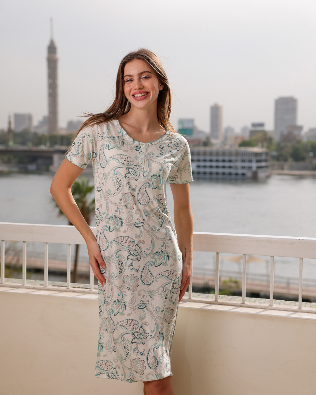 نايت شيرت حريمي نص كم قصير راوند مطبوع