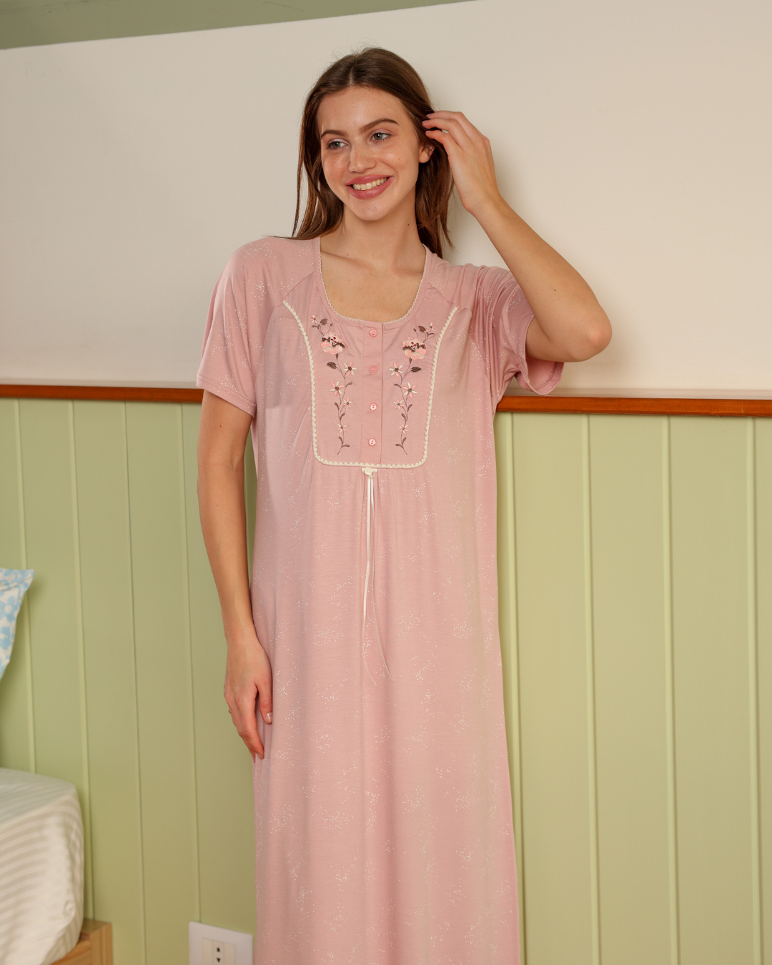 نايت شيرت طويلة نصف كم طباعة منقط