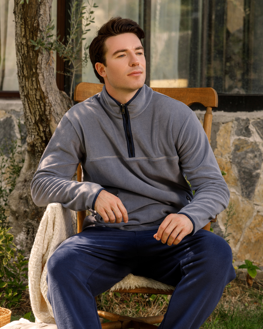 half neck zipper بيجاما رجالي كم طويل بنص سوستة