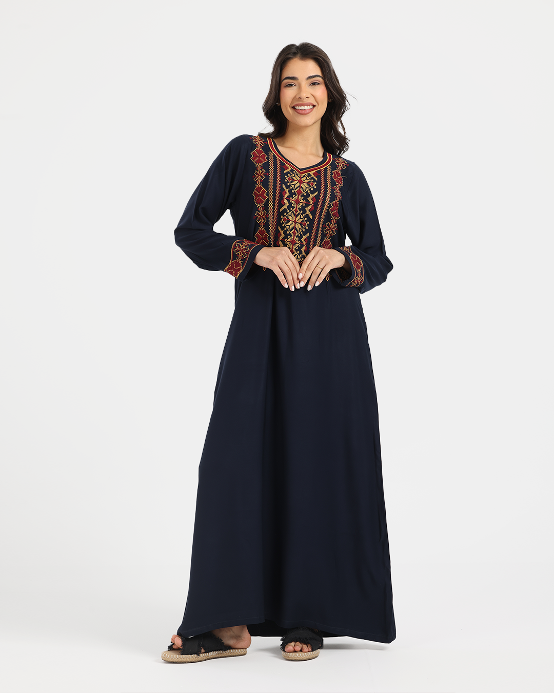 1 قميص فسكوز سادة مطرز بكم