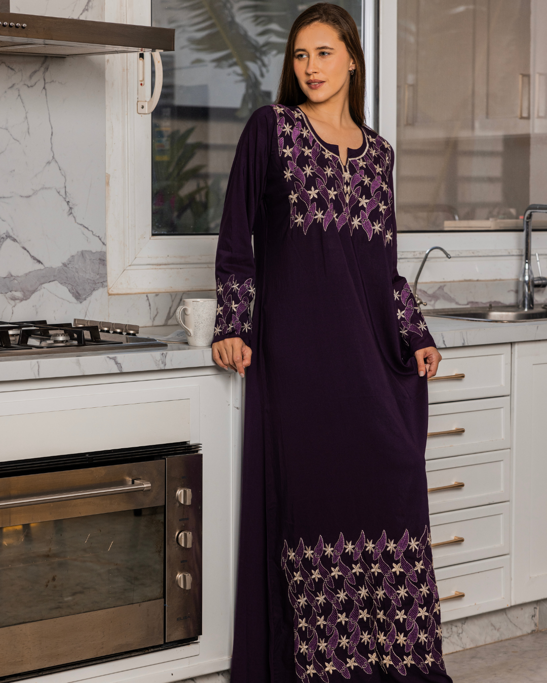 قميص داكرون سادة بكم مطرز طويل 7