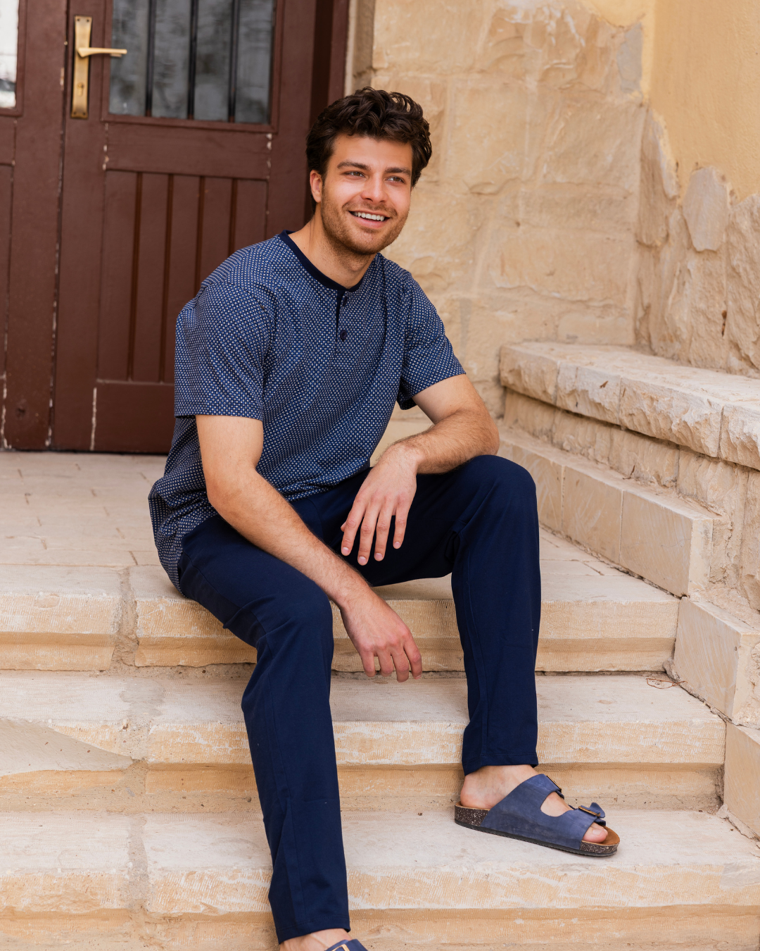 بيجاما رجالي نص كم و بنطلون مرد بولو روتاري دوائر