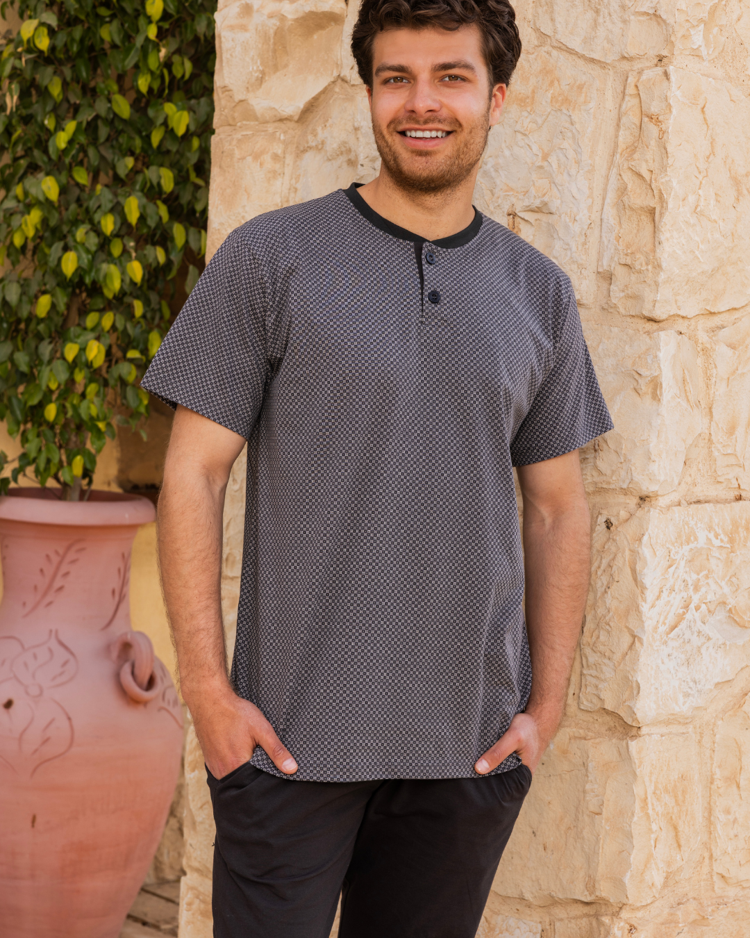 بيجاما رجالي نص كم و بنطلون مرد بولو روتاري دوائر