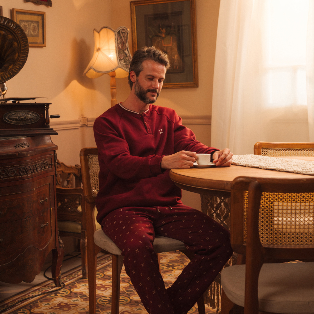 Henley pajamas with printed pants