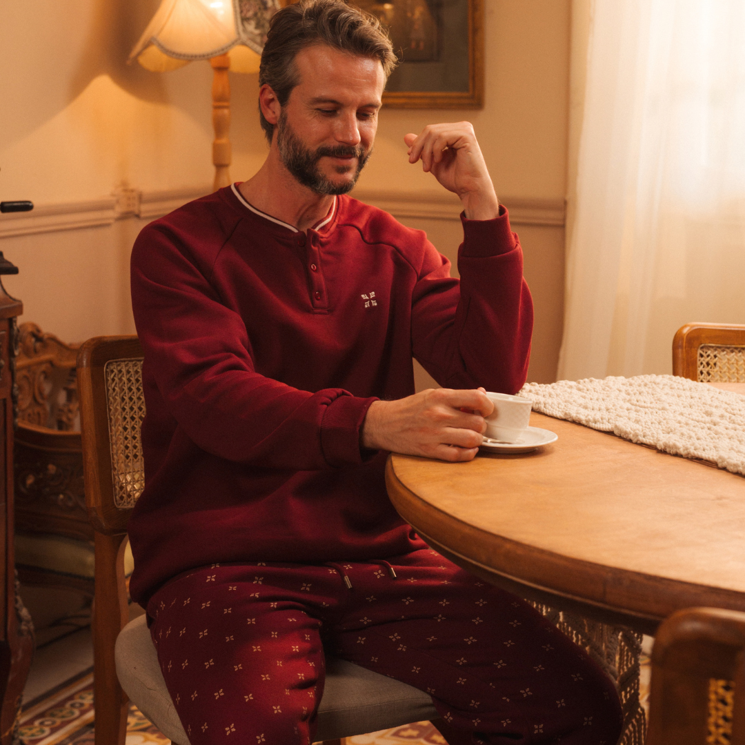 Henley pajamas with printed pants