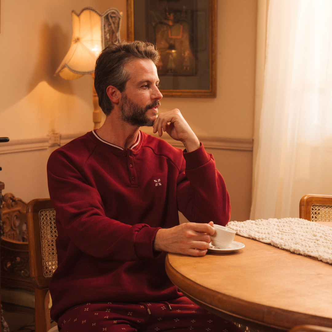 Henley pajamas with printed pants
