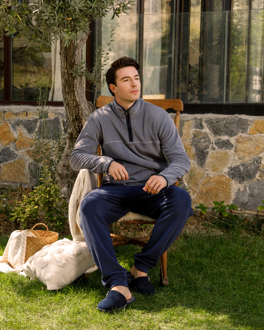 half neck zipper بيجاما رجالي كم طويل بنص سوستة