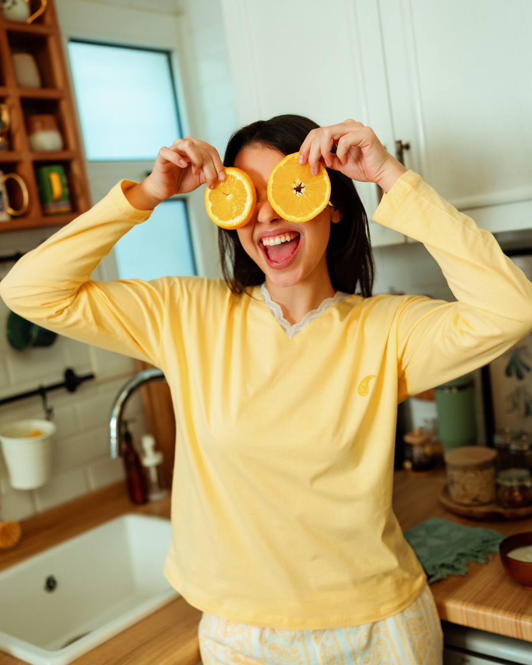 بيجاما حريمي بكم و بنطلون مطبوع اشكال هندسيه