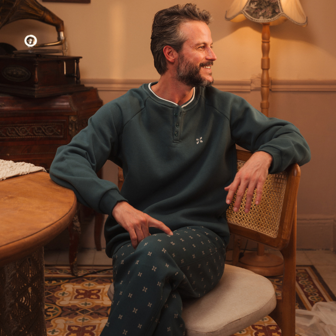 Henley pajamas with printed pants