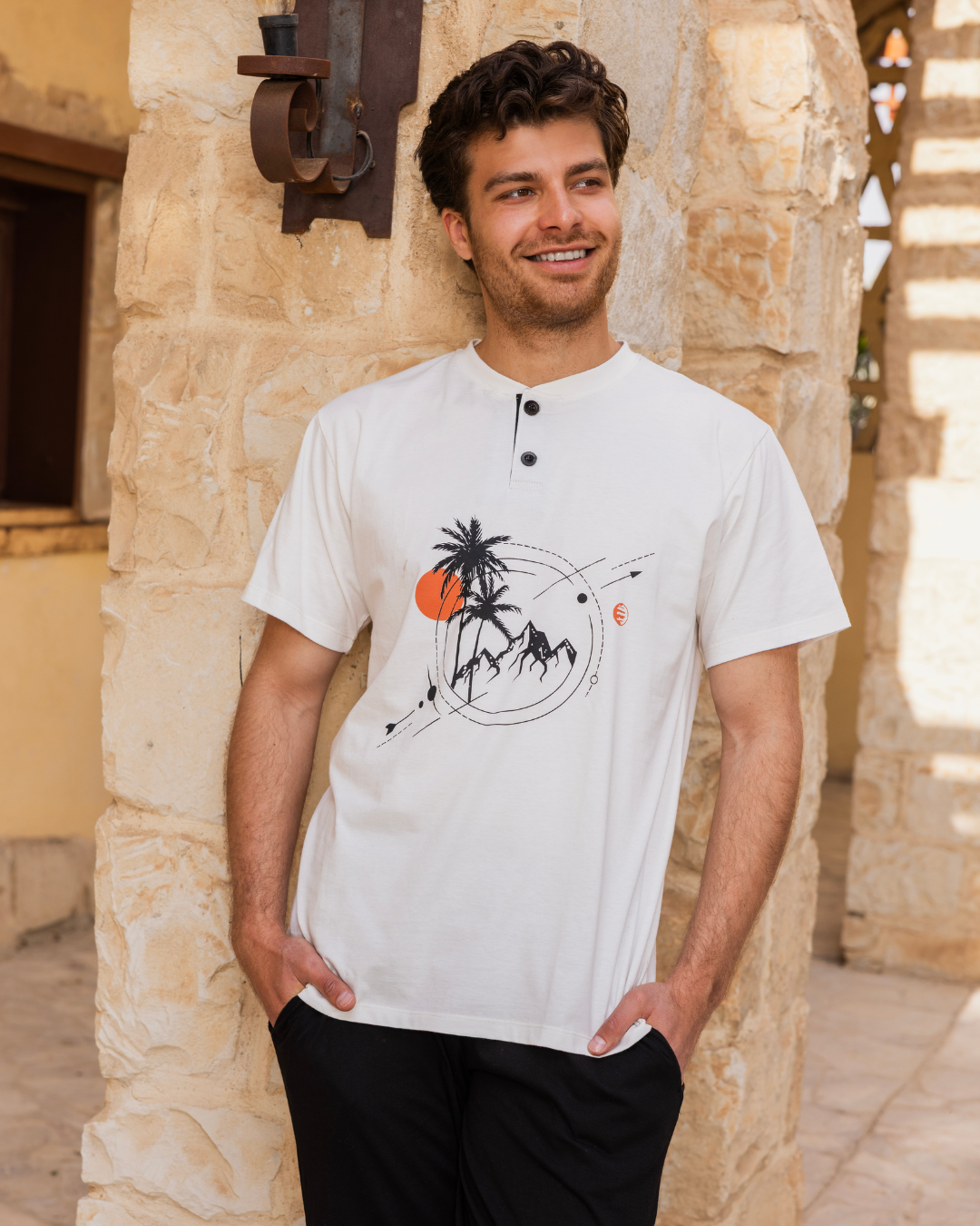 Men's pajamas, half sleeves, and pants, Polo, Mountain and Palm