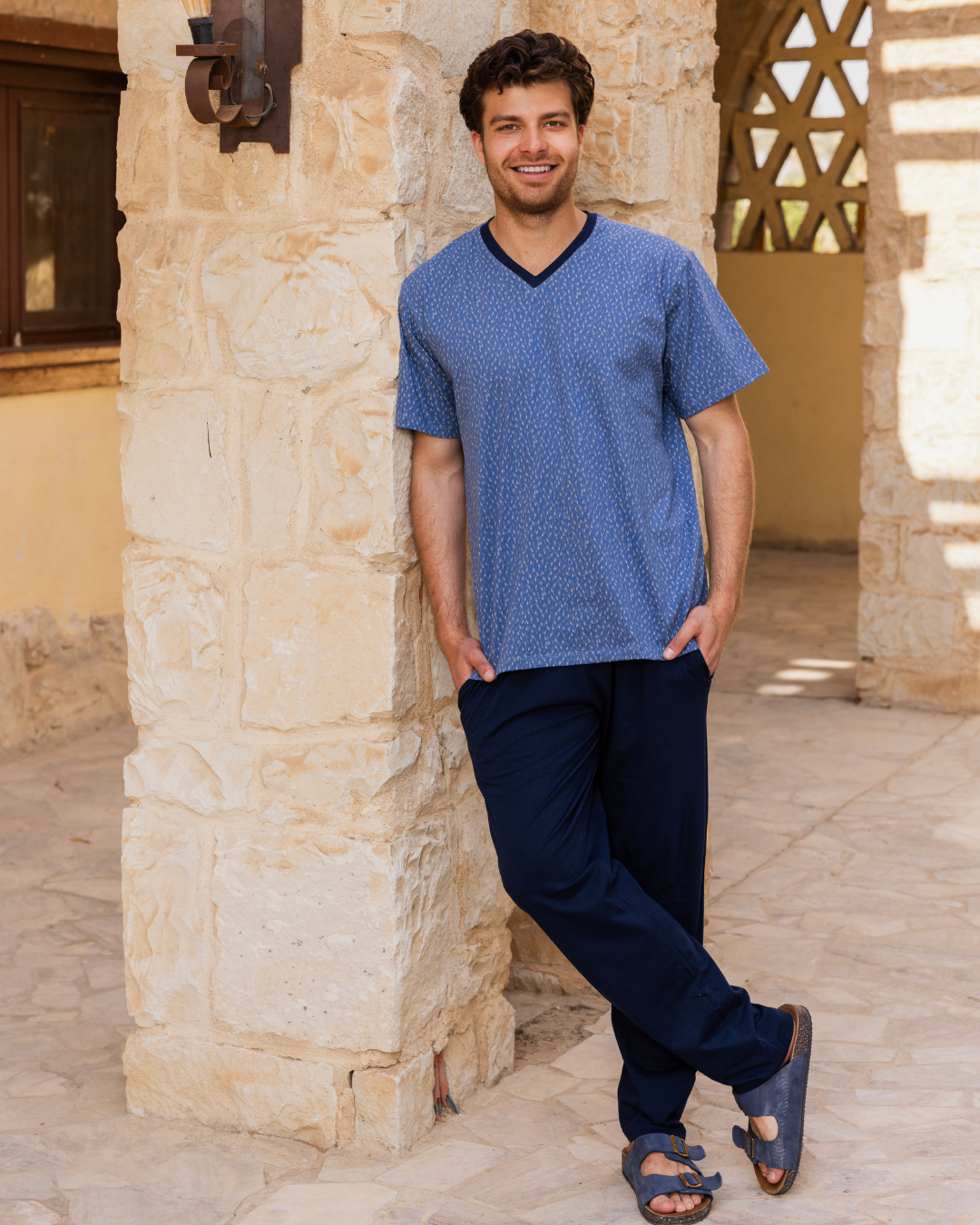 Men's pajamas, half sleeves and plain pants, Rotary