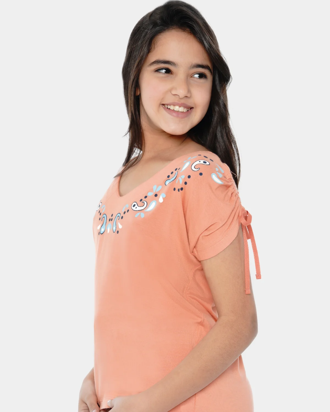 Blue Paisley بيجامه بناتي تيشرت كات وبنتاكور مطبوع