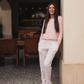 Pointelle Fabricبيجاما حريمي كم طويل بوانتيل *بنطلون قطن مطبوع