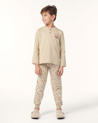 بيجاما بنطلون قطن و توب كُم طويل دب و شجره