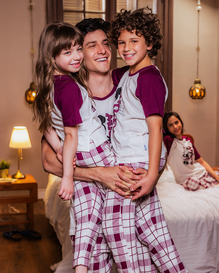 Family checkers بيجاما بناتي نص كم و بنطلون قطن