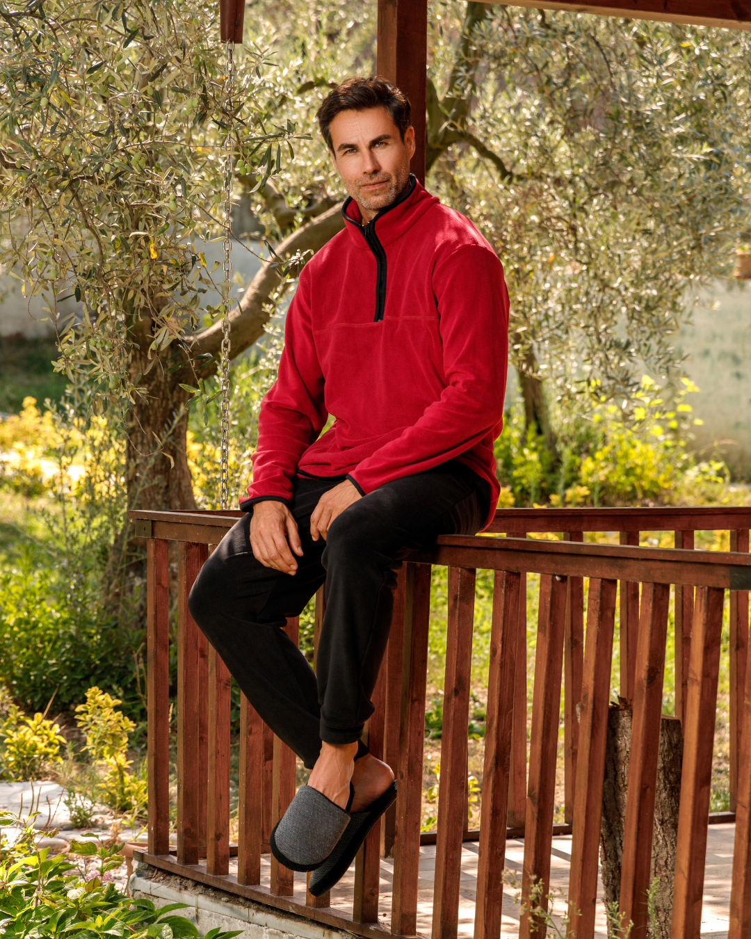 half neck zipper بيجاما رجالي كم طويل بنص سوستة