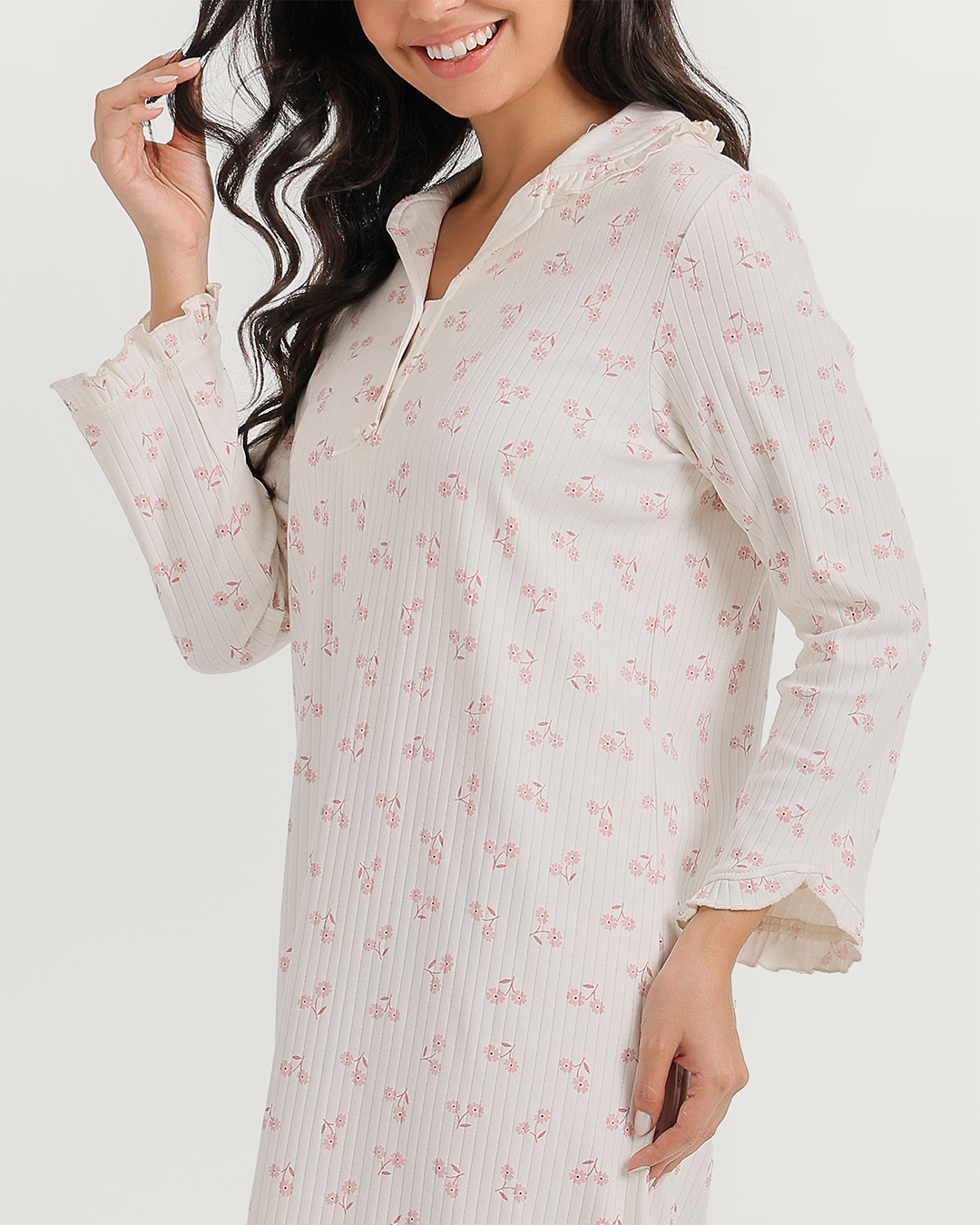 Ribbed nightgown with floral print