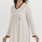 Nightgown with floral print, lace edges, and high-waisted cut