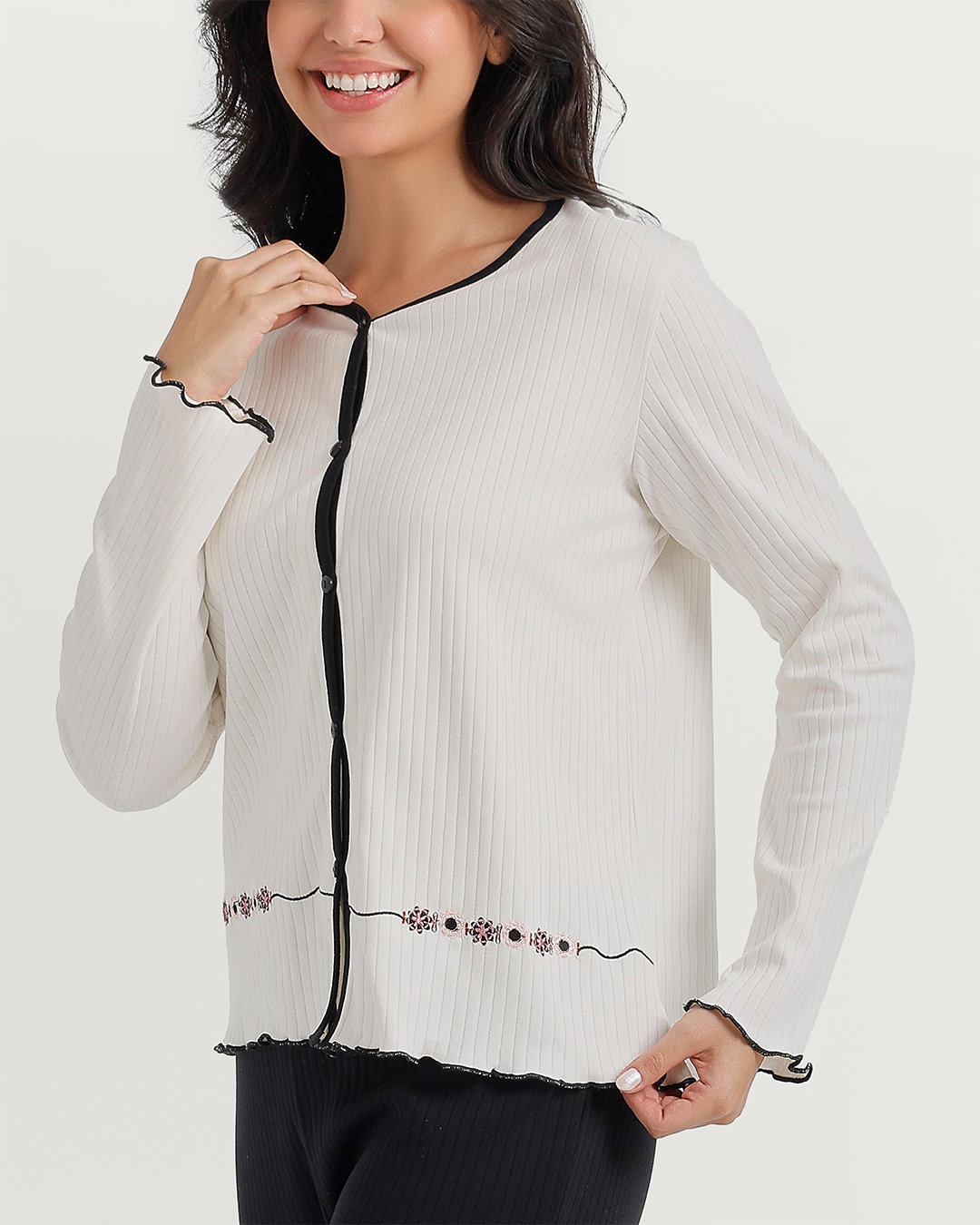 Pajama women's boutons ruban rose