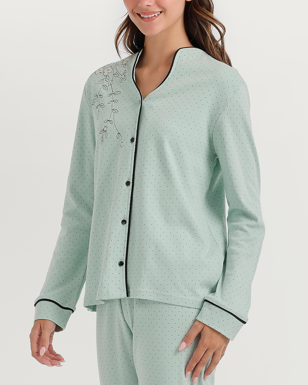 Polka-dot pajamas with notched collar