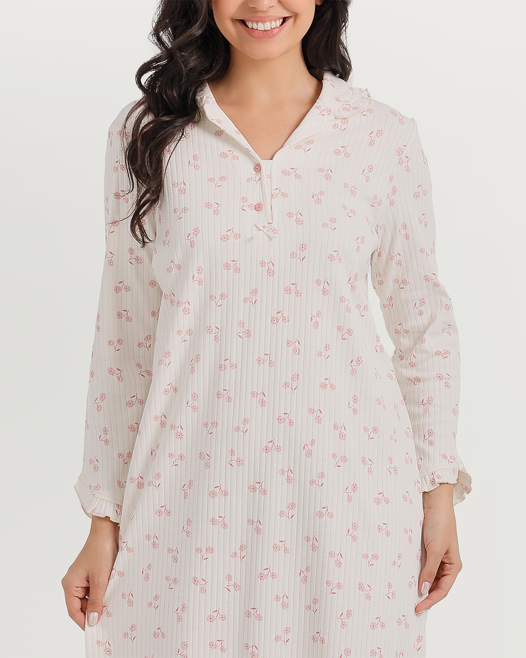 Ribbed nightgown with floral print