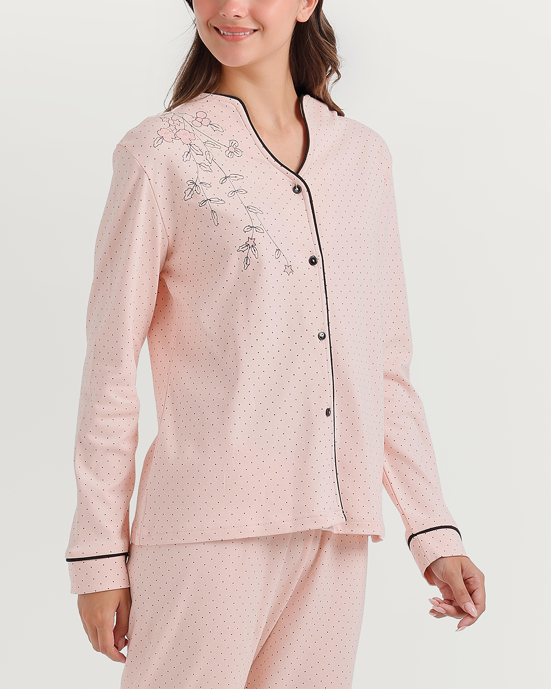 Polka-dot pajamas with notched collar