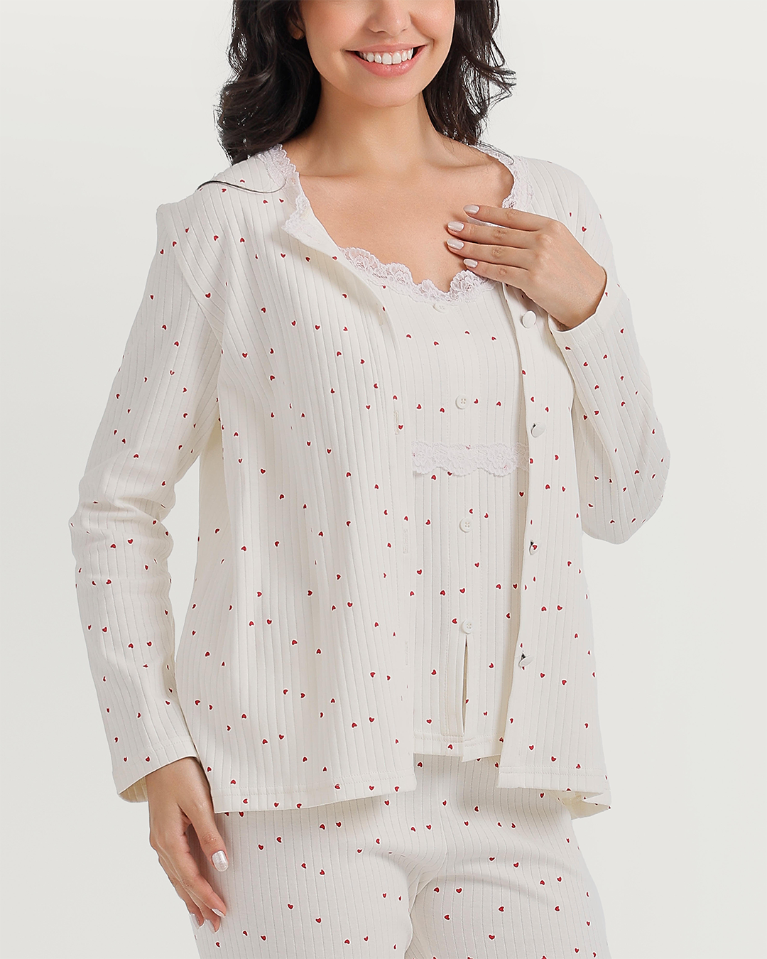 3-piece pajamas with heart print