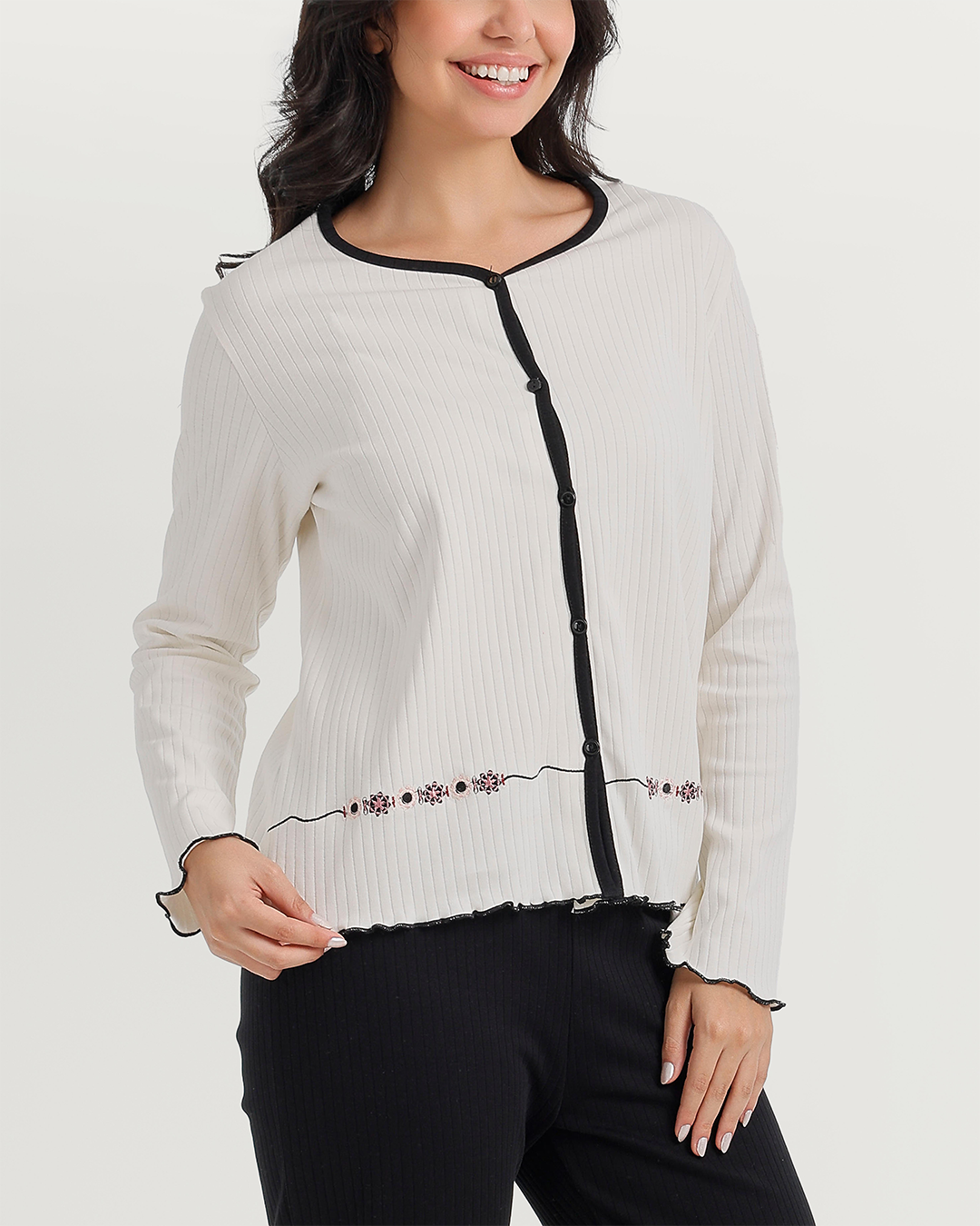 Pajama women's boutons ruban rose