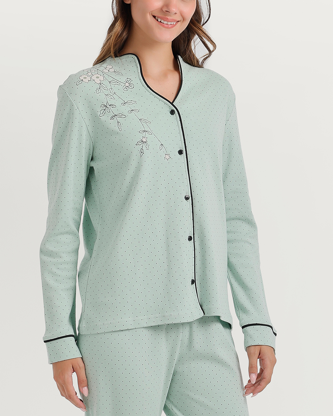 Polka-dot pajamas with notched collar