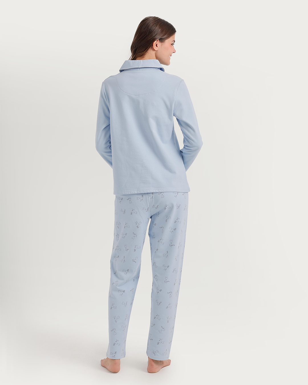 Polo collar pajamas with teddy bear embroidery