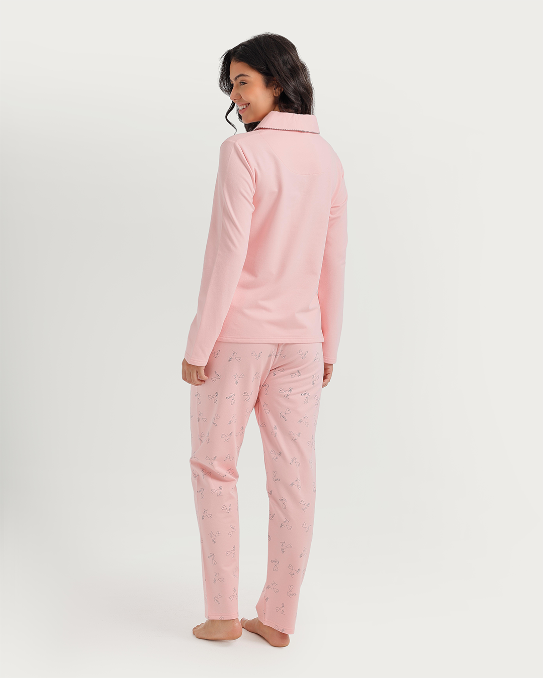 Polo collar pajamas with teddy bear embroidery