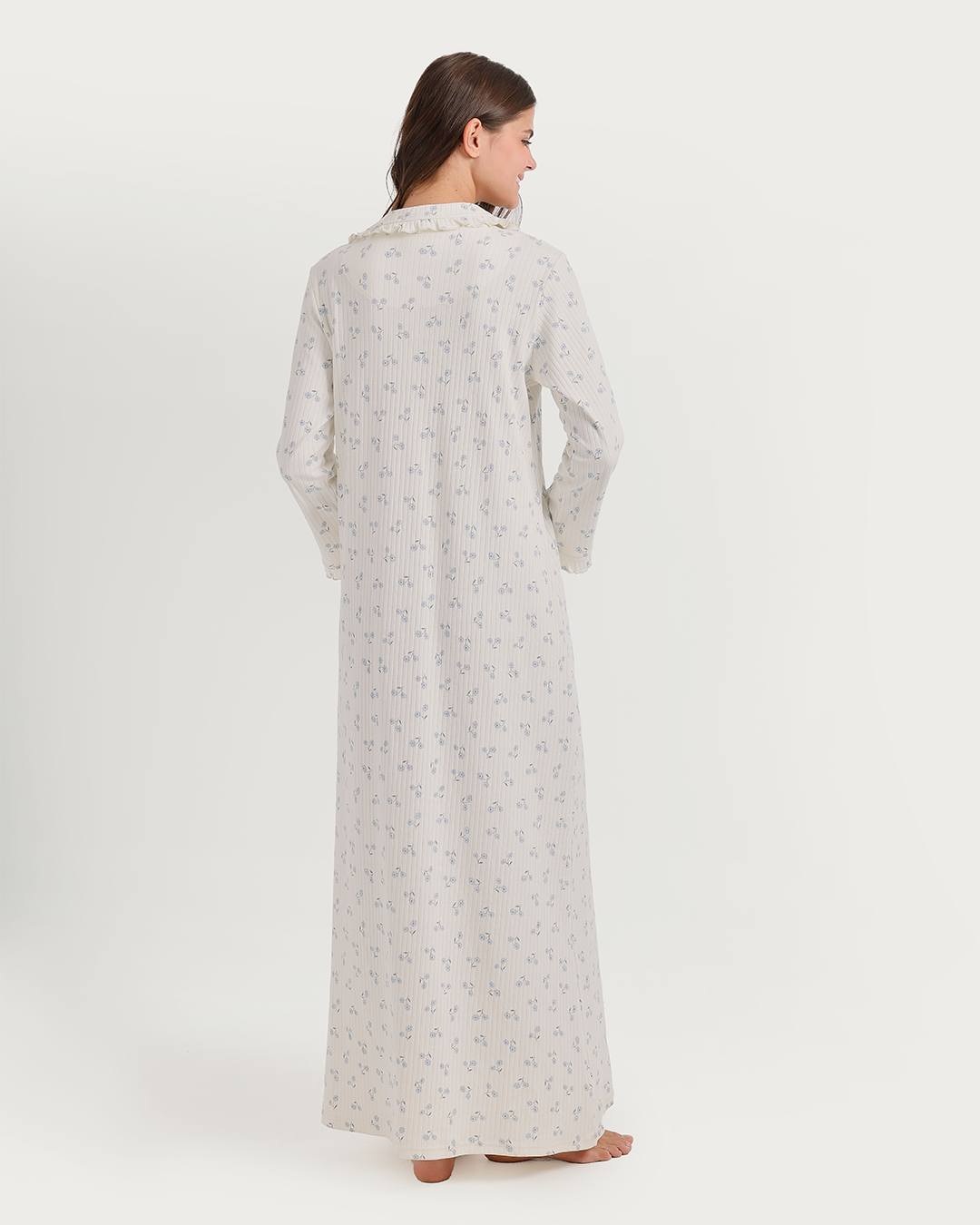 Ribbed nightgown with floral print