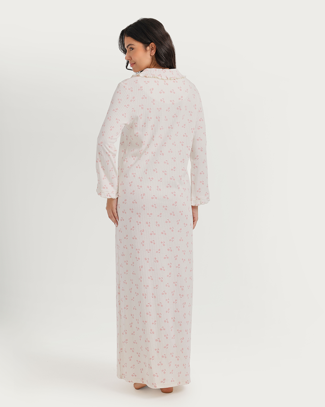 Ribbed nightgown with floral print
