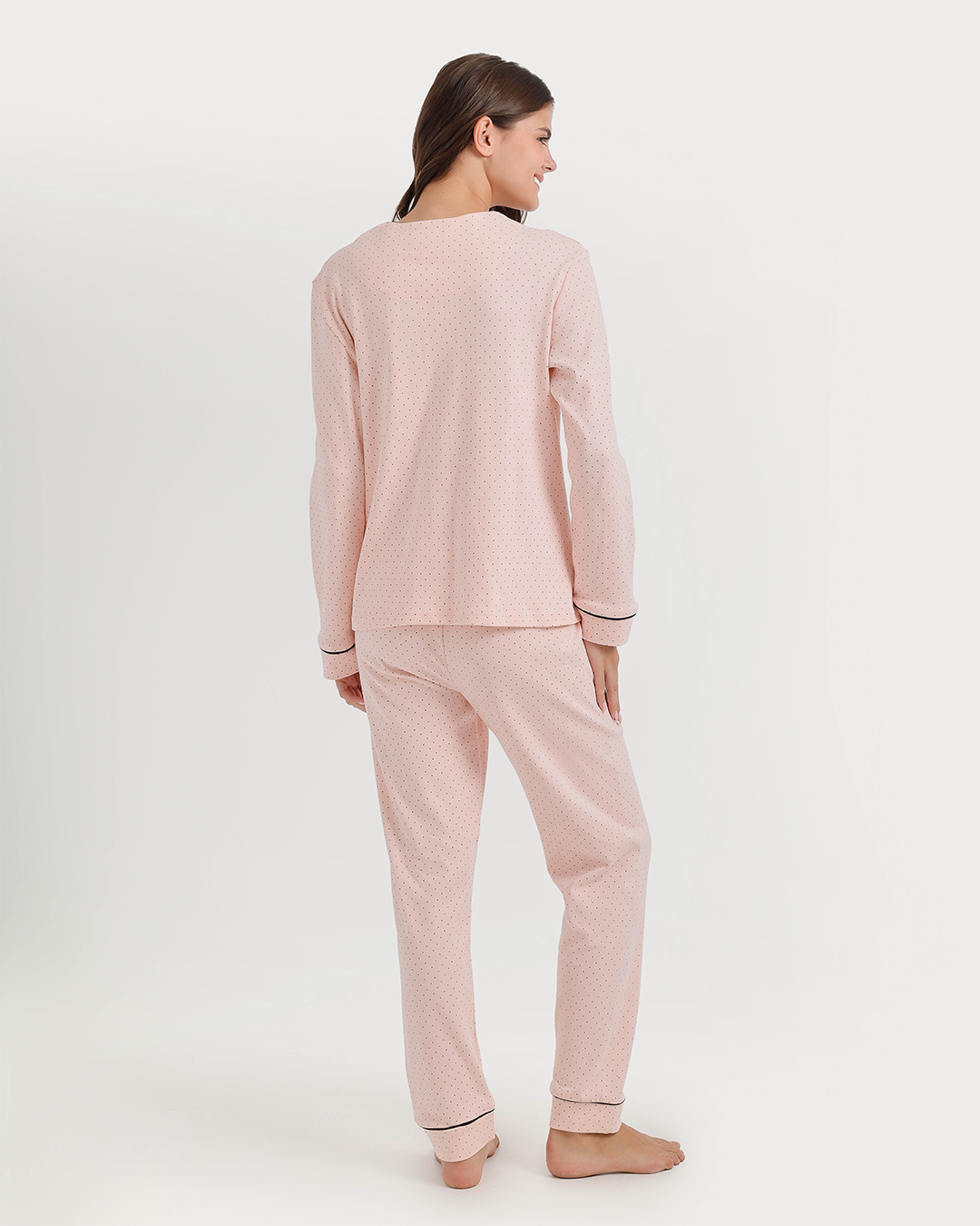 Polka-dot pajamas with notched collar