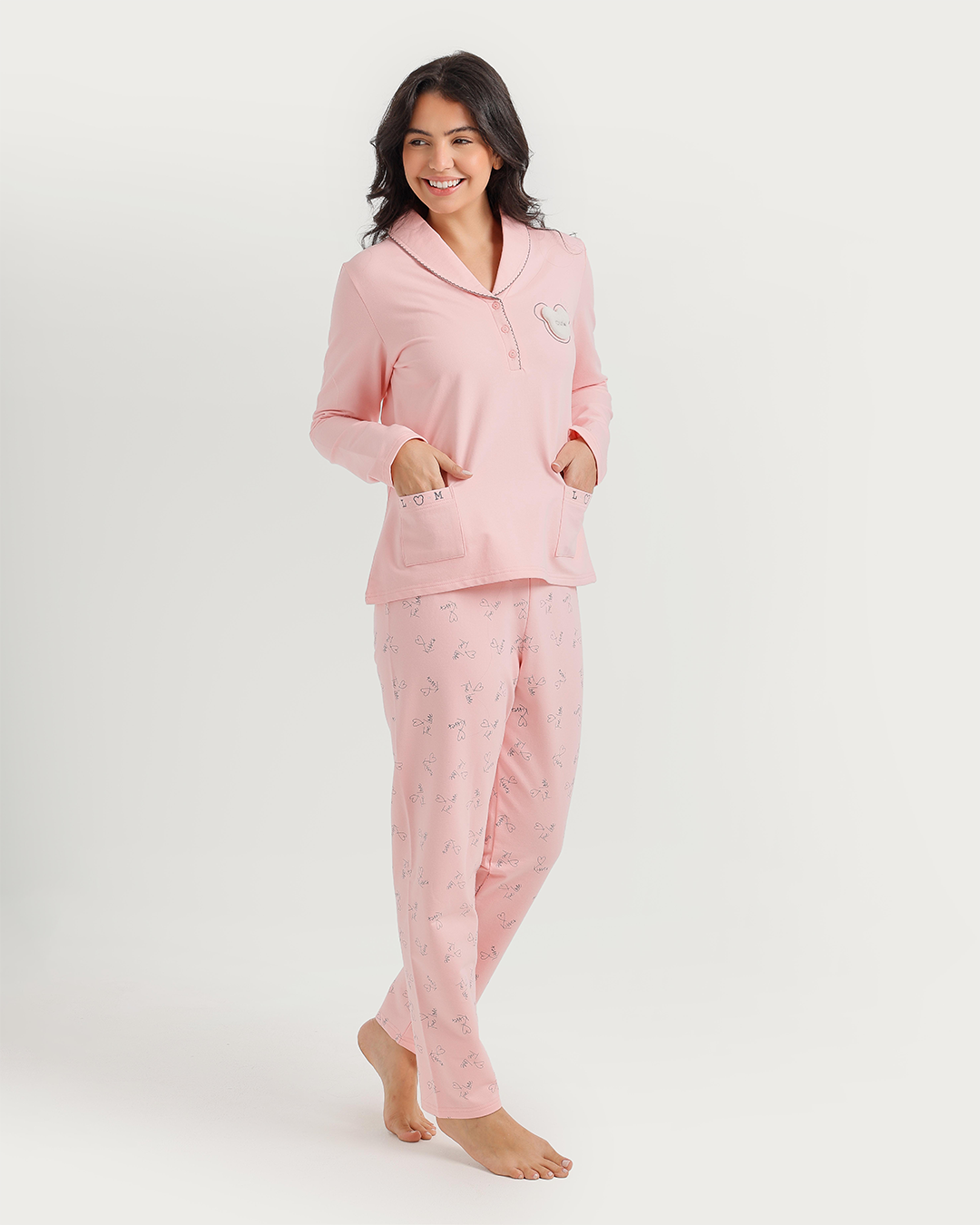 Polo collar pajamas with teddy bear embroidery