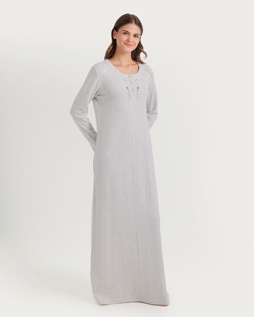 Henley nightgown with floral embroidery