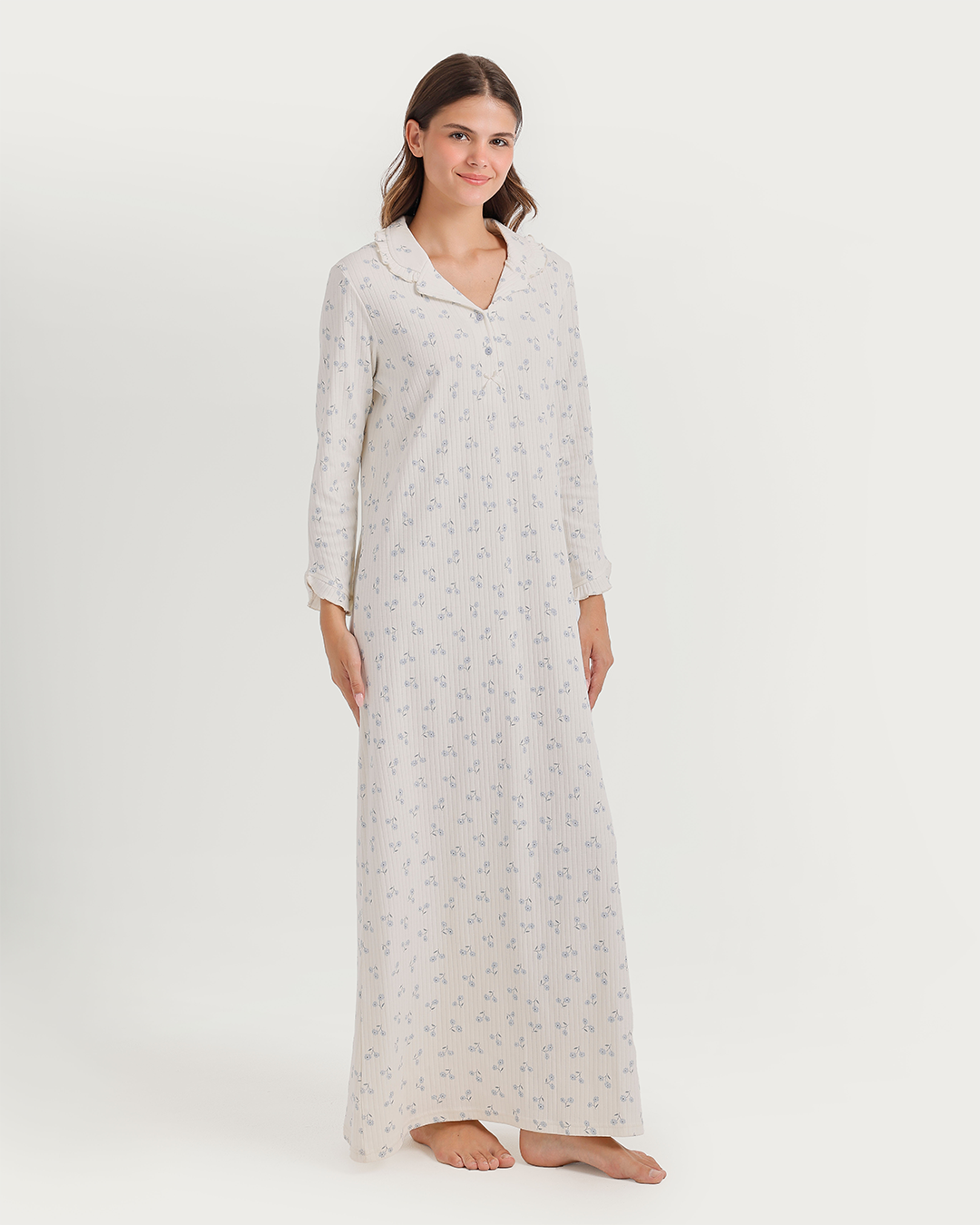 Ribbed nightgown with floral print