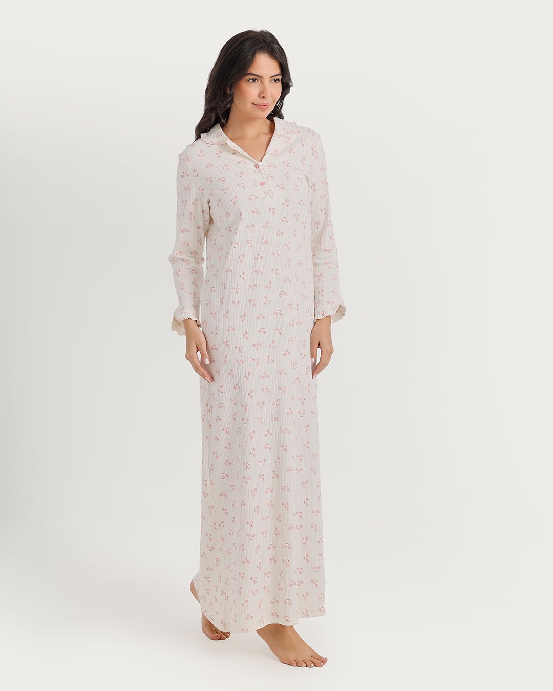 Ribbed nightgown with floral print