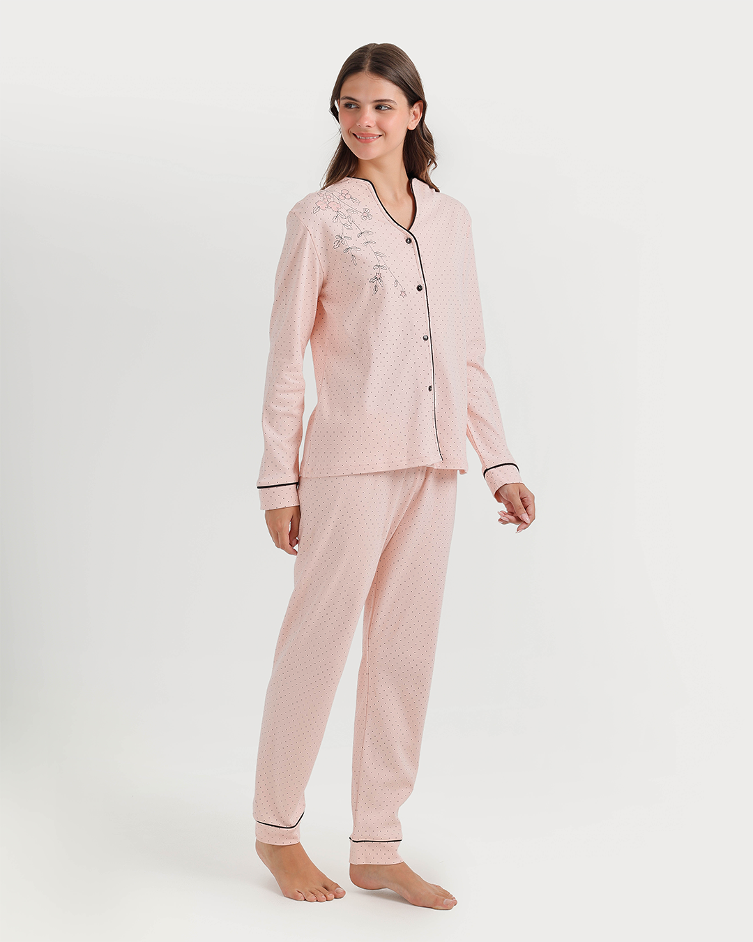 Polka-dot pajamas with notched collar