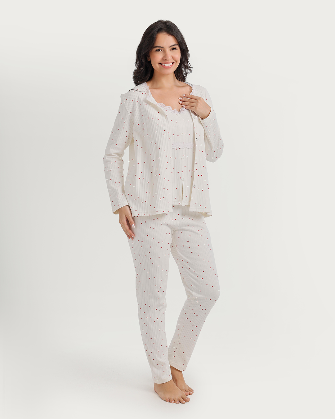 3-piece pajamas with heart print