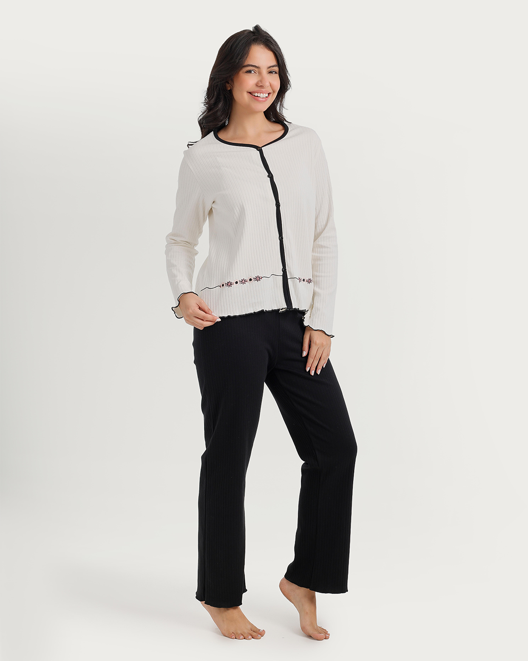 Pajama women's boutons ruban rose