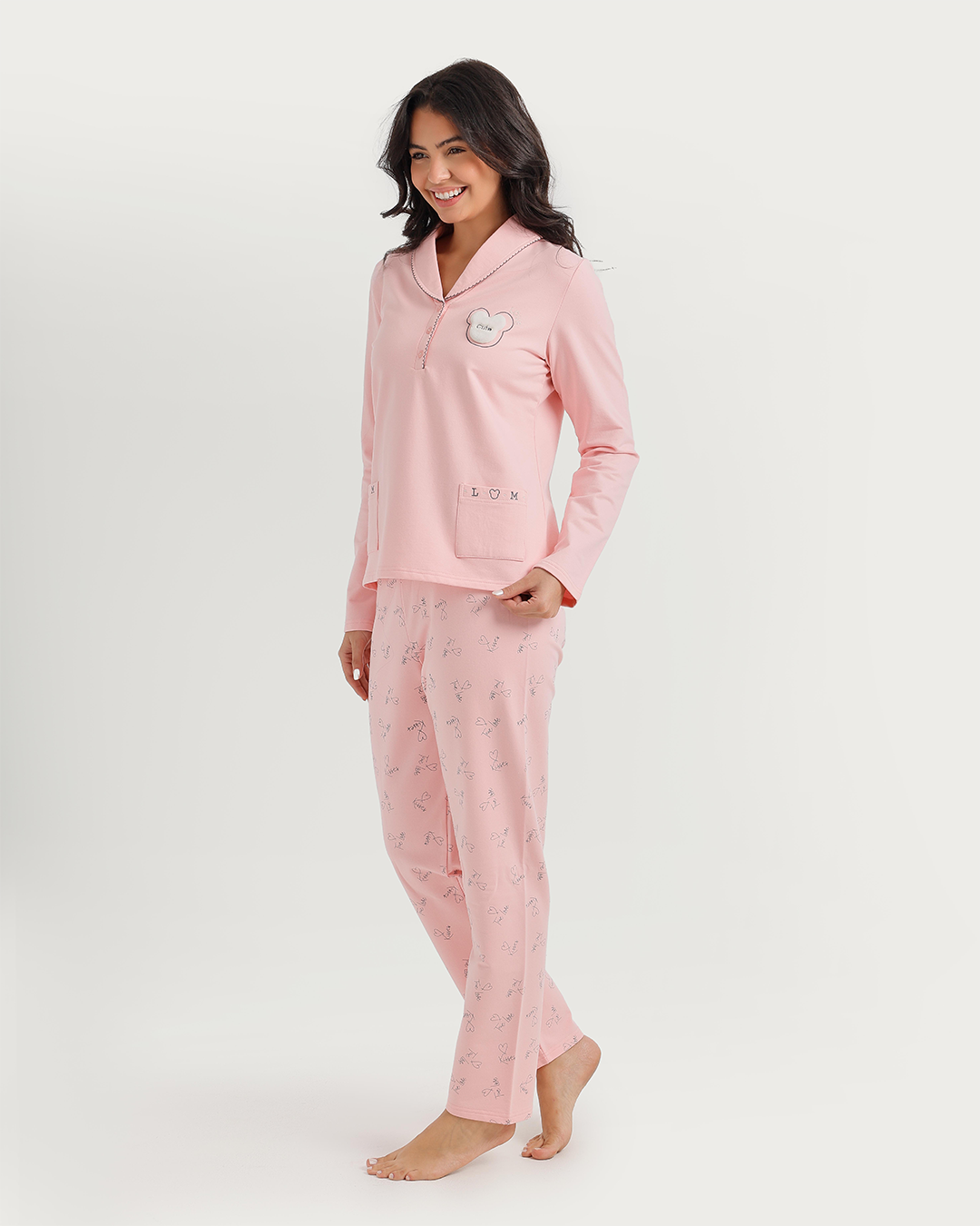 Polo collar pajamas with teddy bear embroidery