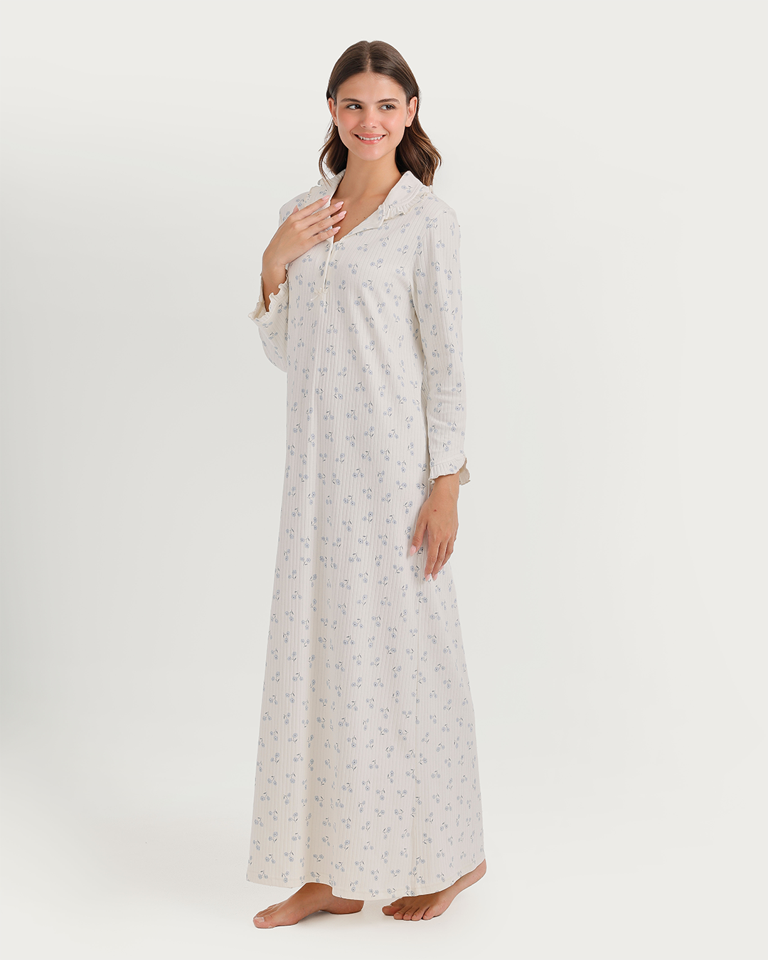 Ribbed nightgown with floral print