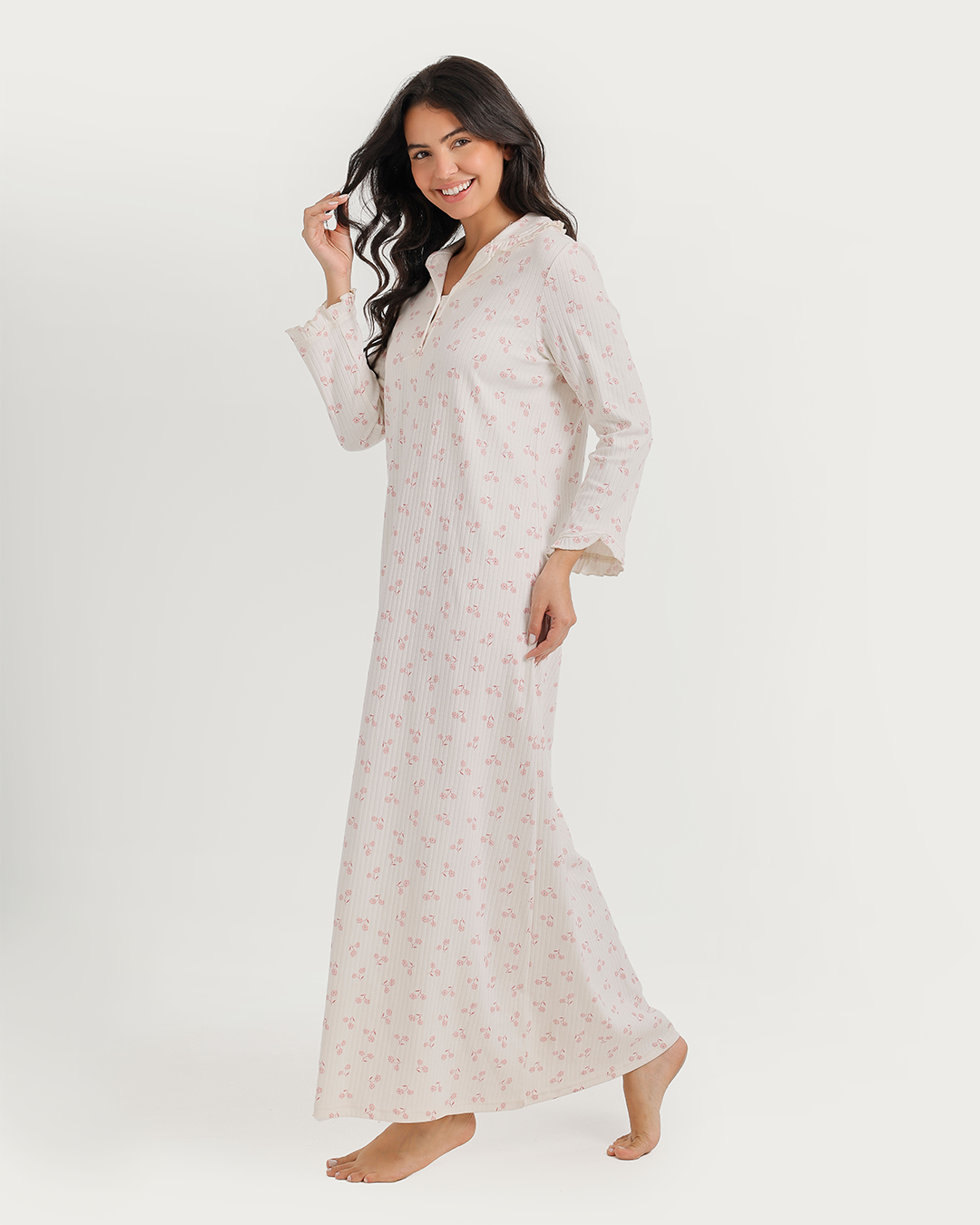 Ribbed nightgown with floral print
