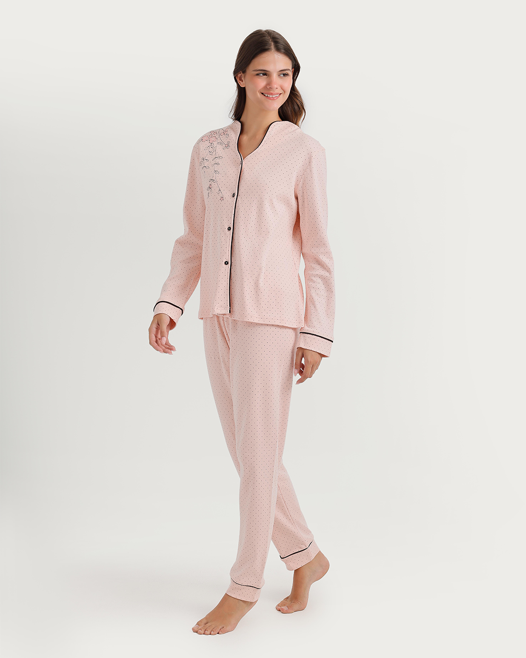 Polka-dot pajamas with notched collar