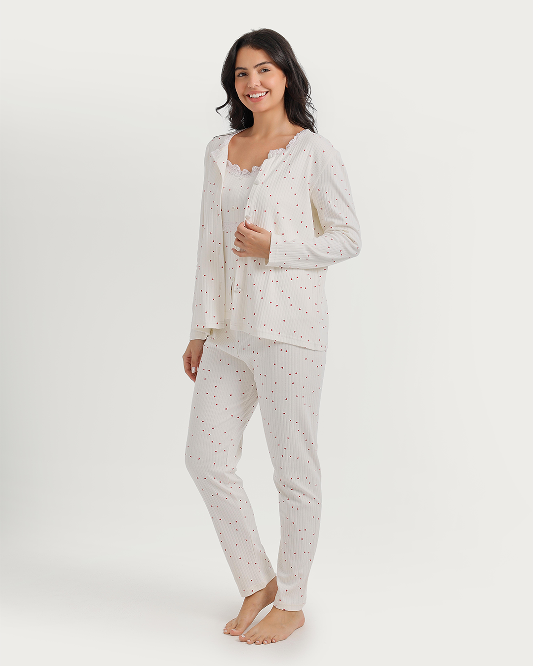 3-piece pajamas with heart print